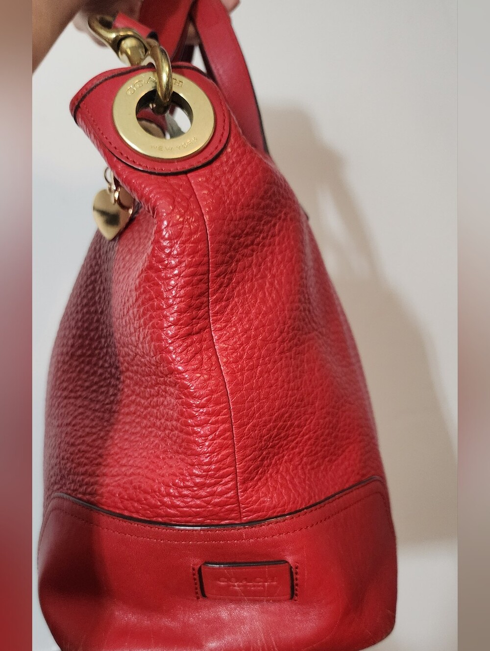 Coach Red Pebbled Leather Shoulder Hobo with Gold Hardware